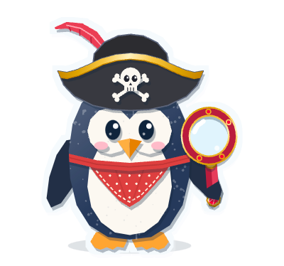 The detective in a pirate hat, a bandana and a ruby magnifying glass.