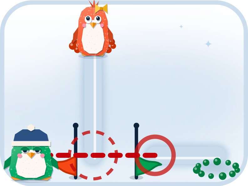 Out of order: the green penguin slides past its flag.
